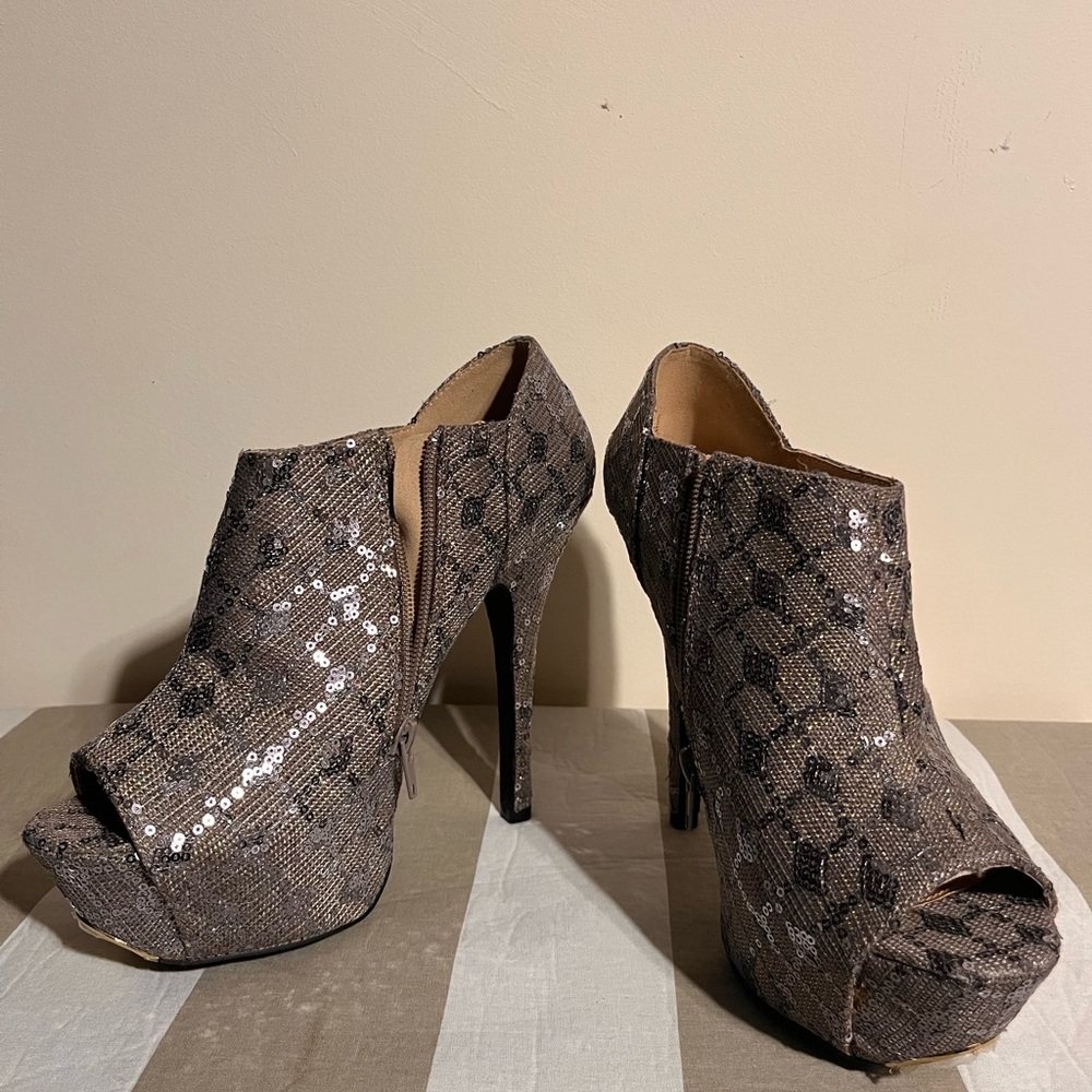 Pre-owned Qupid Glittery Brown High Heels - Picture 2 of 7